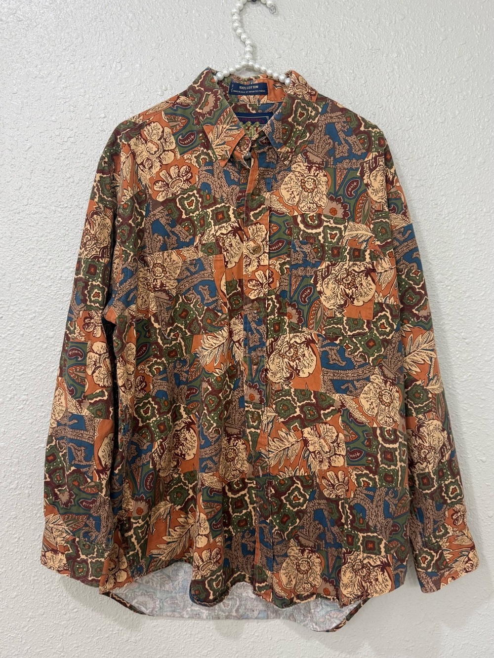 Vintage Chaps Ralph Lauren Patchwork Floral Paisley Button Up Shirt 100% Cotton